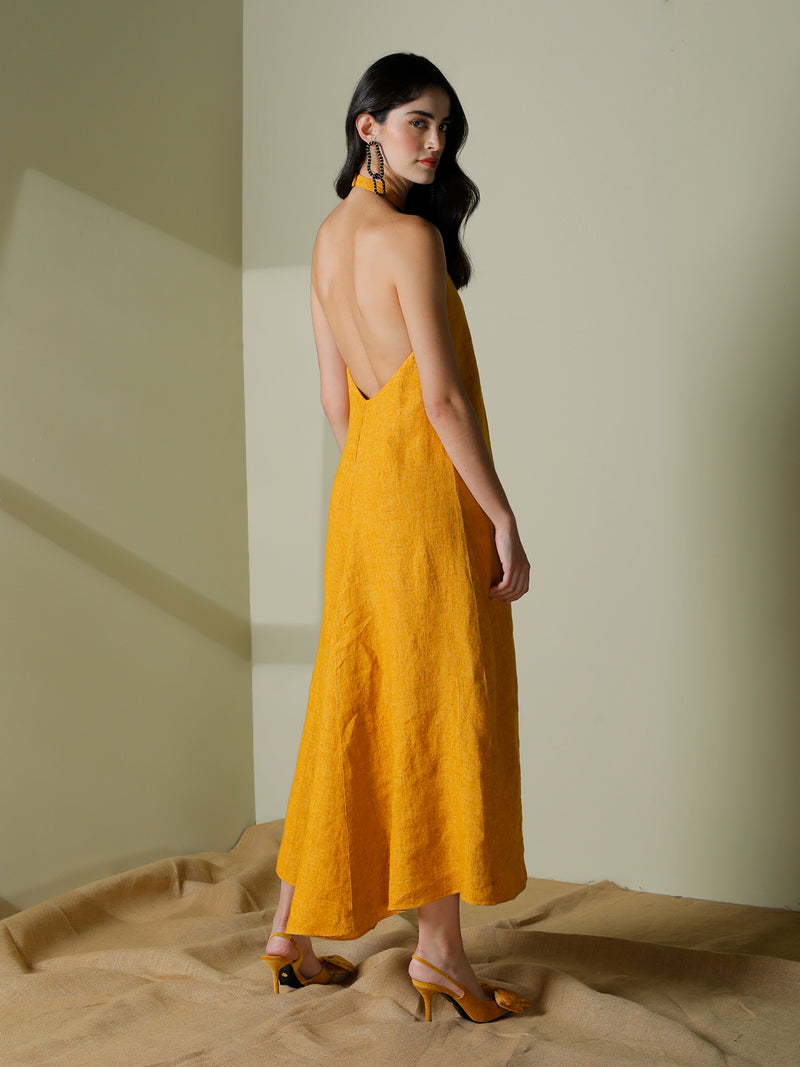 Backless halter dress in linen