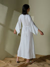 Dress with flared bell sleeves in linen