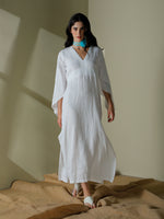 Dress with flared bell sleeves in linen