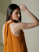 Long dress with halter back in linen