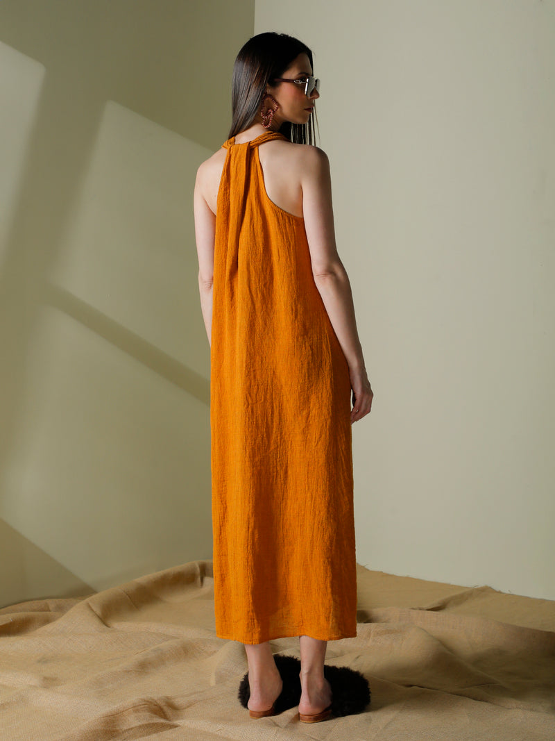 Long dress with halter back in linen