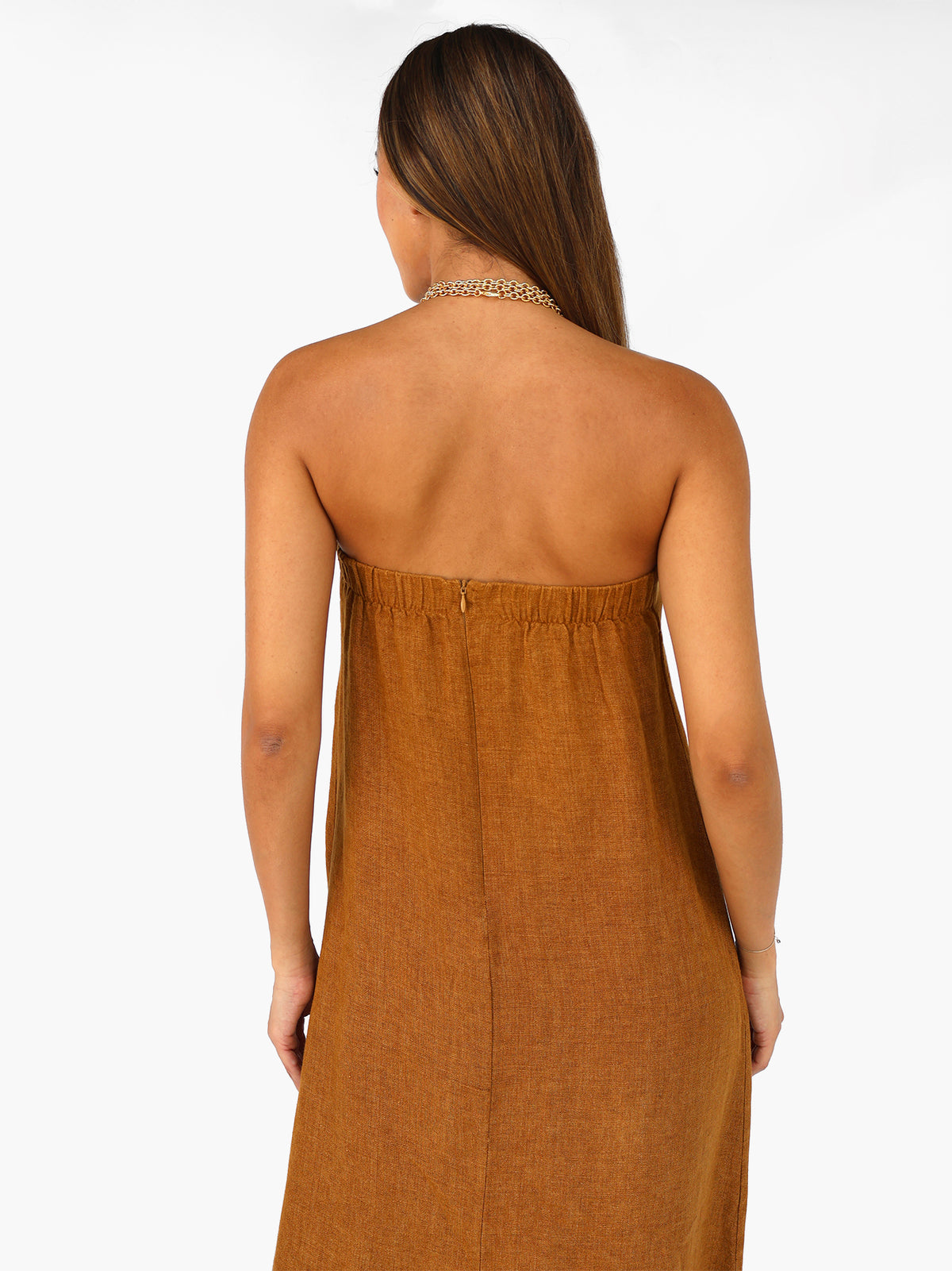 Vestido strapless línea "A" en lino