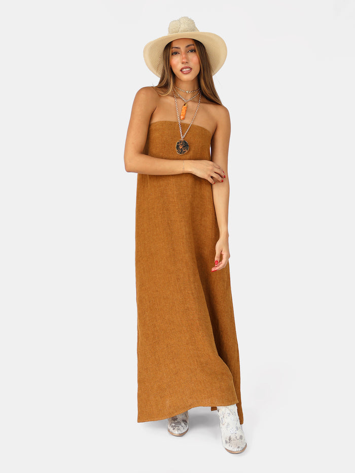 Vestido strapless línea "A" en lino