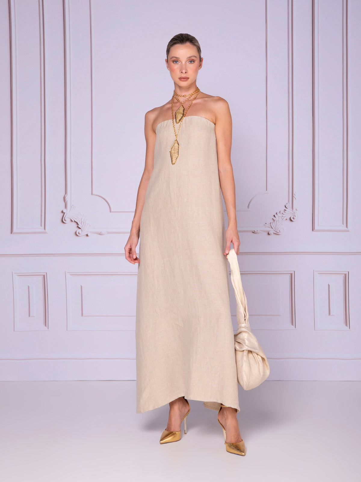Strapless A-line dress in linen