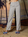 Basic pants with wide waistand in linen