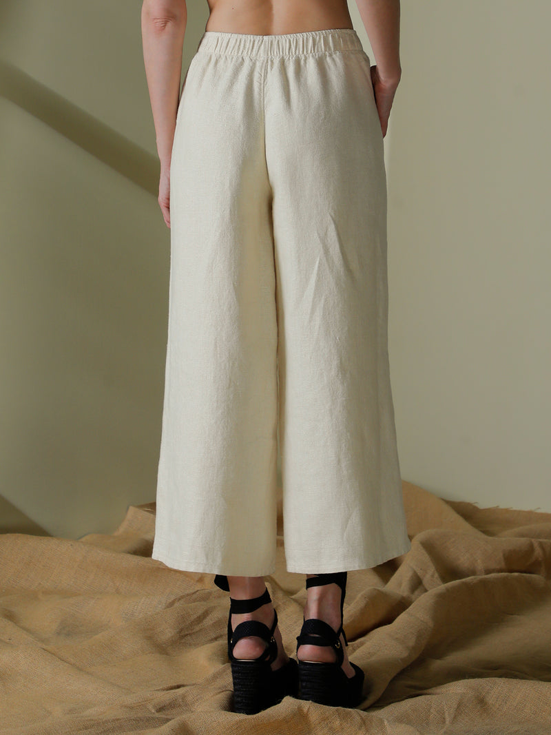 Wide straight ankle-length leg pants in linen