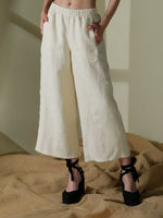 Wide straight ankle-length leg pants in linen