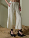 Wide straight ankle-length leg pants in linen