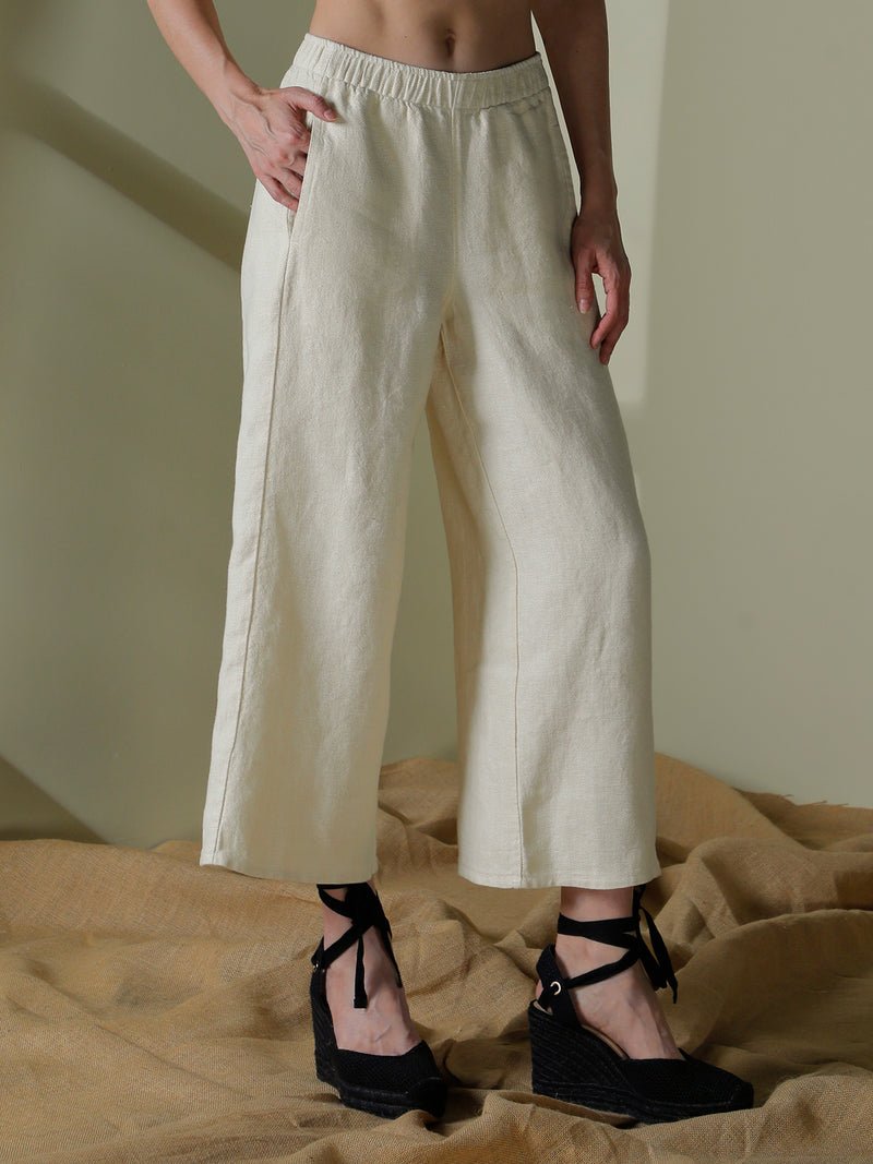 Wide straight ankle-length leg pants in linen