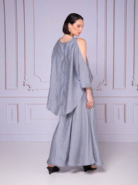 Blusa hombro descubierto con escote mesh en lino