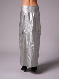 Falda lápiz en lino metálico