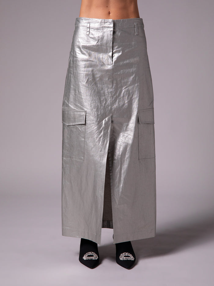 Falda lápiz en lino metálico